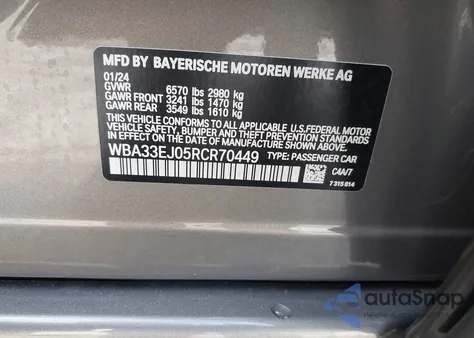 2024 BMW 760 I xDrive from USA, damaged, VIN WBA33EJ05RCR70449